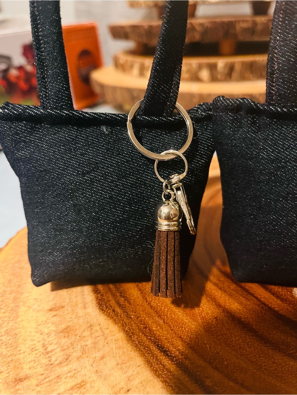Brown Suede Tassel Keychain with Gold Hardware